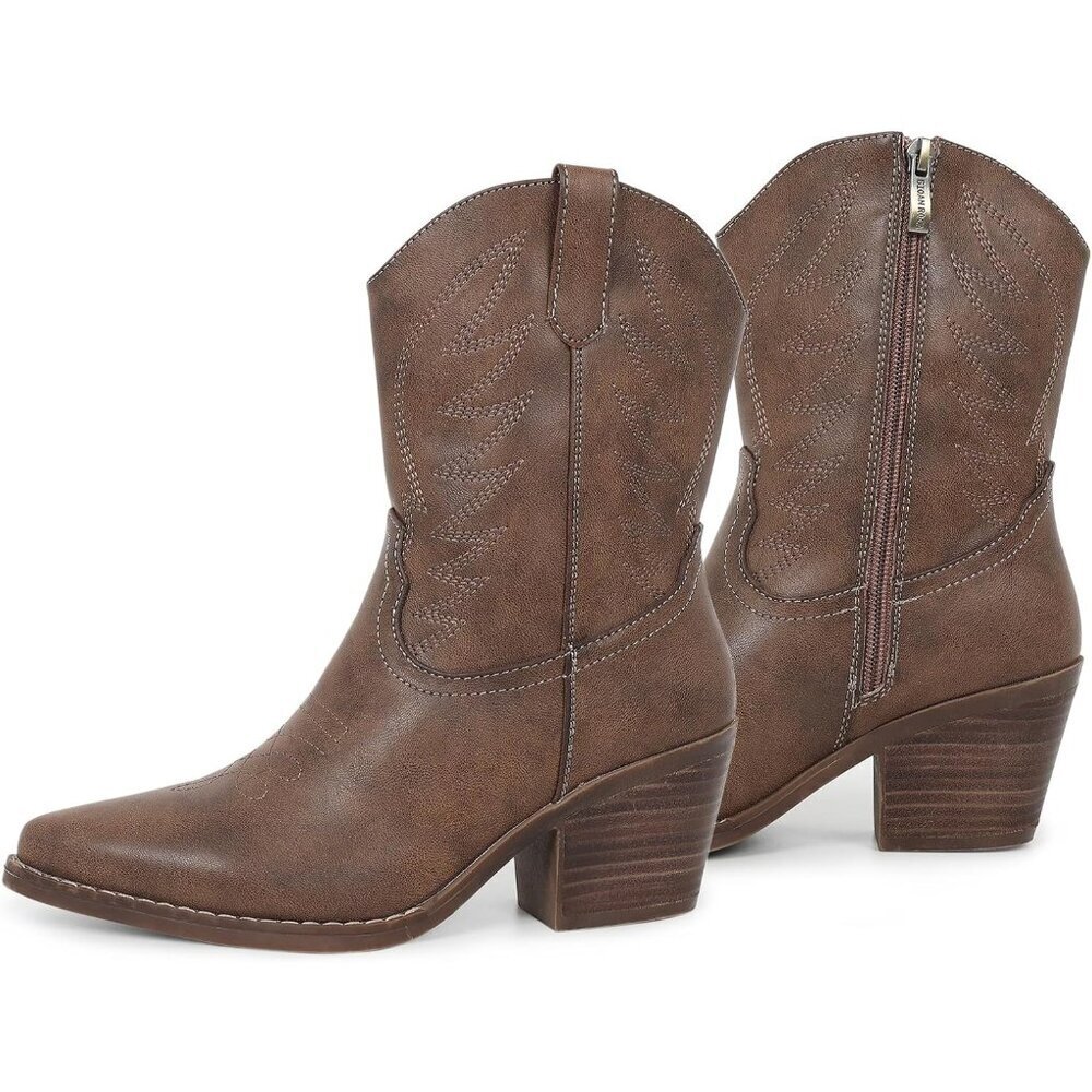 Women's Brown Pointed Toe With Embroidered Comfy Fashion Vintage Boot Wide Calf